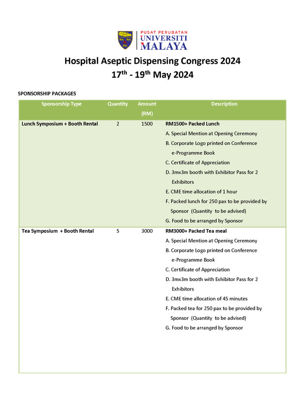 SPONSORSHIP OPPORTUNITIES - HOSPITAL ASEPTIC DISPENSING CONGRESS 2024
